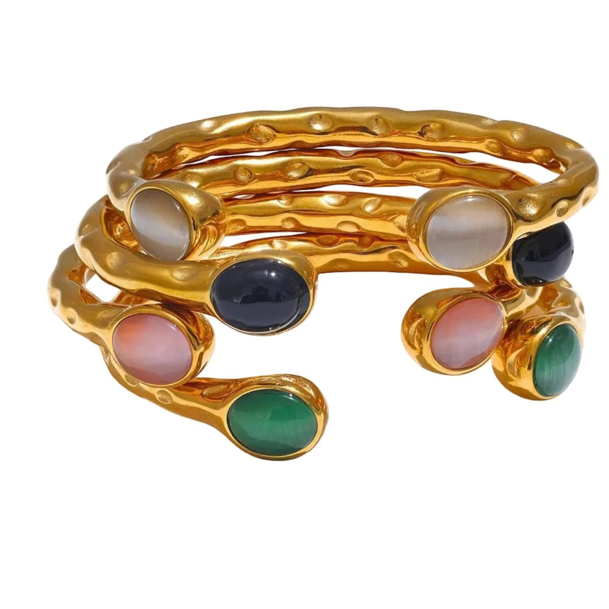 Gold-plated stainless steel bracelets with varied chains and lobster clasps for work, weekend outfits, and occasions.