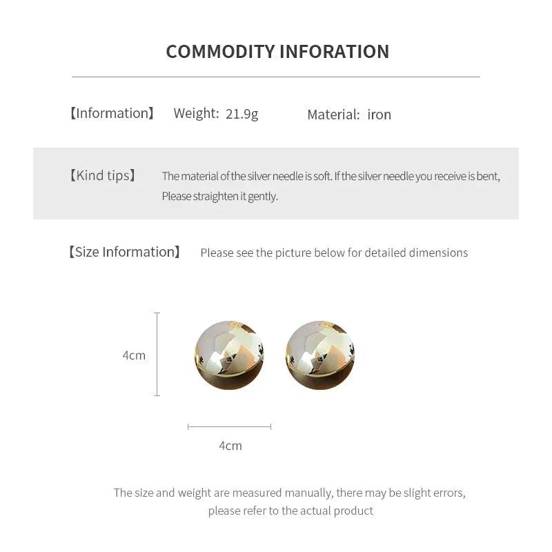 Smooth Round Earrings For Women Big Ball Metal Stud Earrings Classic Gold Color Geometric Earrings Vintage Jewelry Accessories by PoisedMe