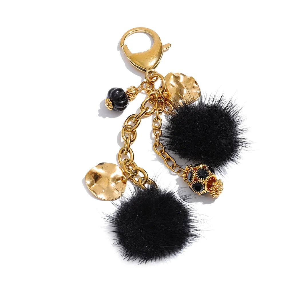 Autumn Winter Pom Pom Ball Key Chain Backpack Charm Stainless Steel by PoisedMe