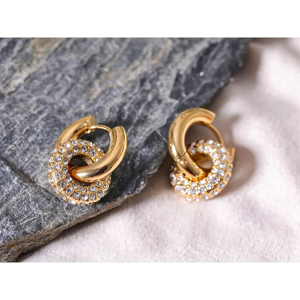 PoisedMe Delicate Shiny Cubic Zirconia Round Stainless Steel 18K Gold Color Huggie Hoop Earrings High Quality Charm Jewelry Gift -