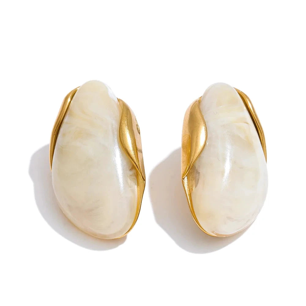 Resin Geometric Stud Earrings For Women 18K Gold Plated Stainless Steel by PoisedMe