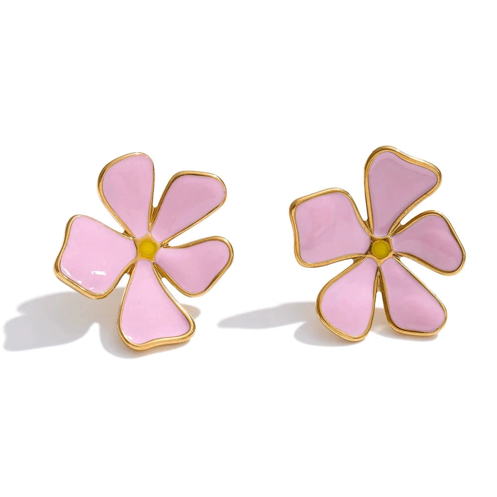 Candy Sweet Flower Stud Earrings Stainless Steel Y2K Popular Waterproof Cute Jewelry White Pink Green by PoisedMe