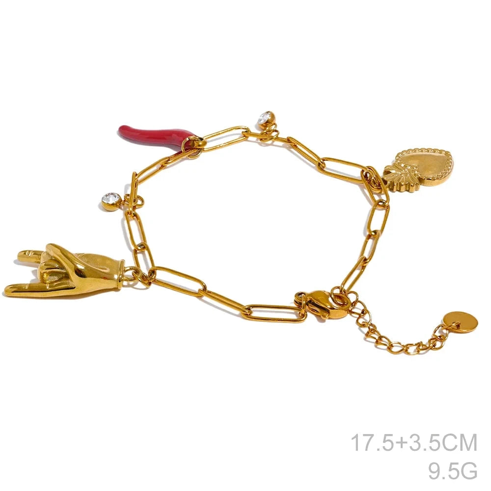 316L Stainless Steel Palm Red Chili Heart Charm Pendant Necklace For Women by PoisedMe