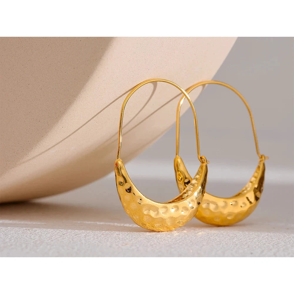 18K Gold Textured Hoop Earrings – Waterproof Stainless Steel Jewelry by PoisedMe