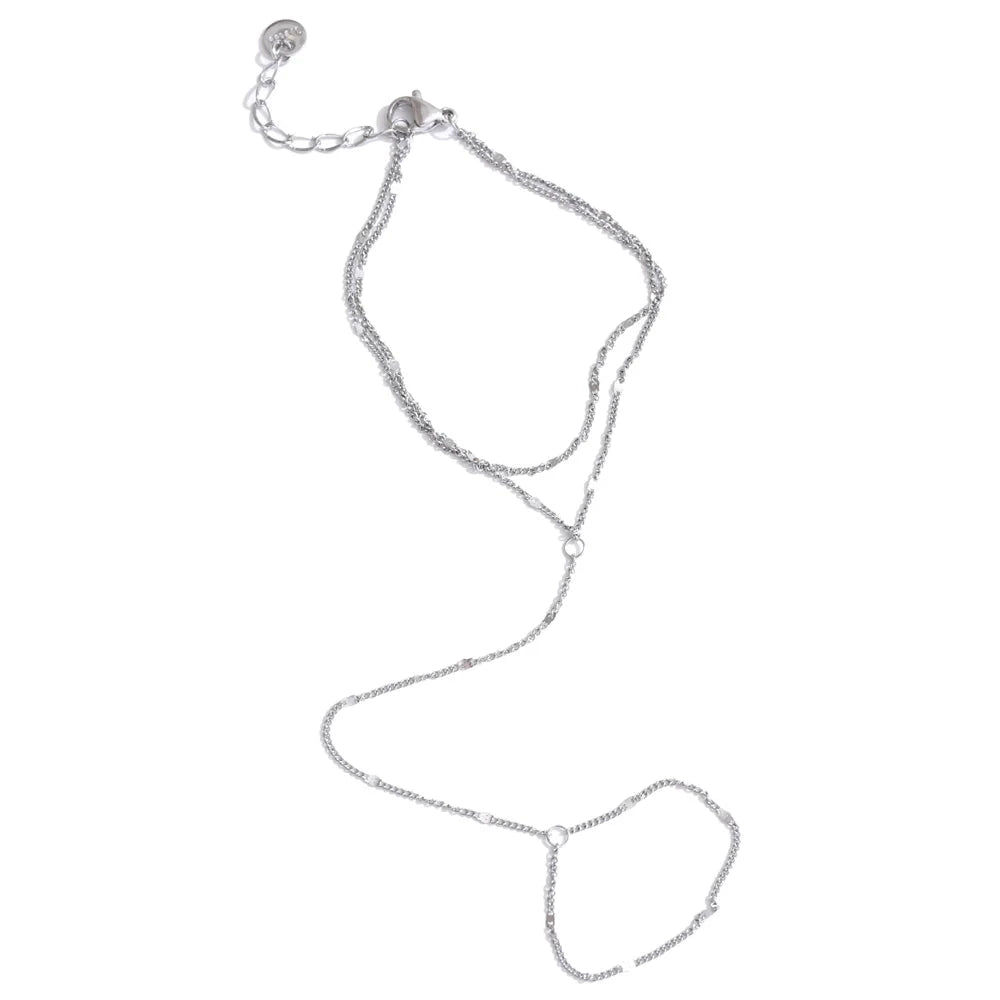 Stainless Steel Zircon Beads Back of Hand Chain Finger Bracelet Waterproof by PoisedMe