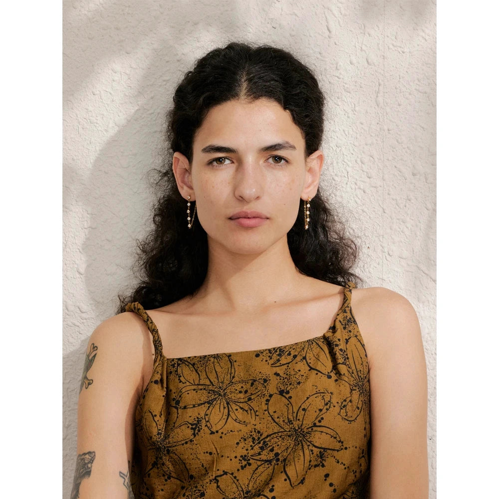 PoisedMe New Green White Cubic Zirconia Chain Drop Earrings Gold Color Stainless Steel PVD Plated Chic Fashion Jewelry 