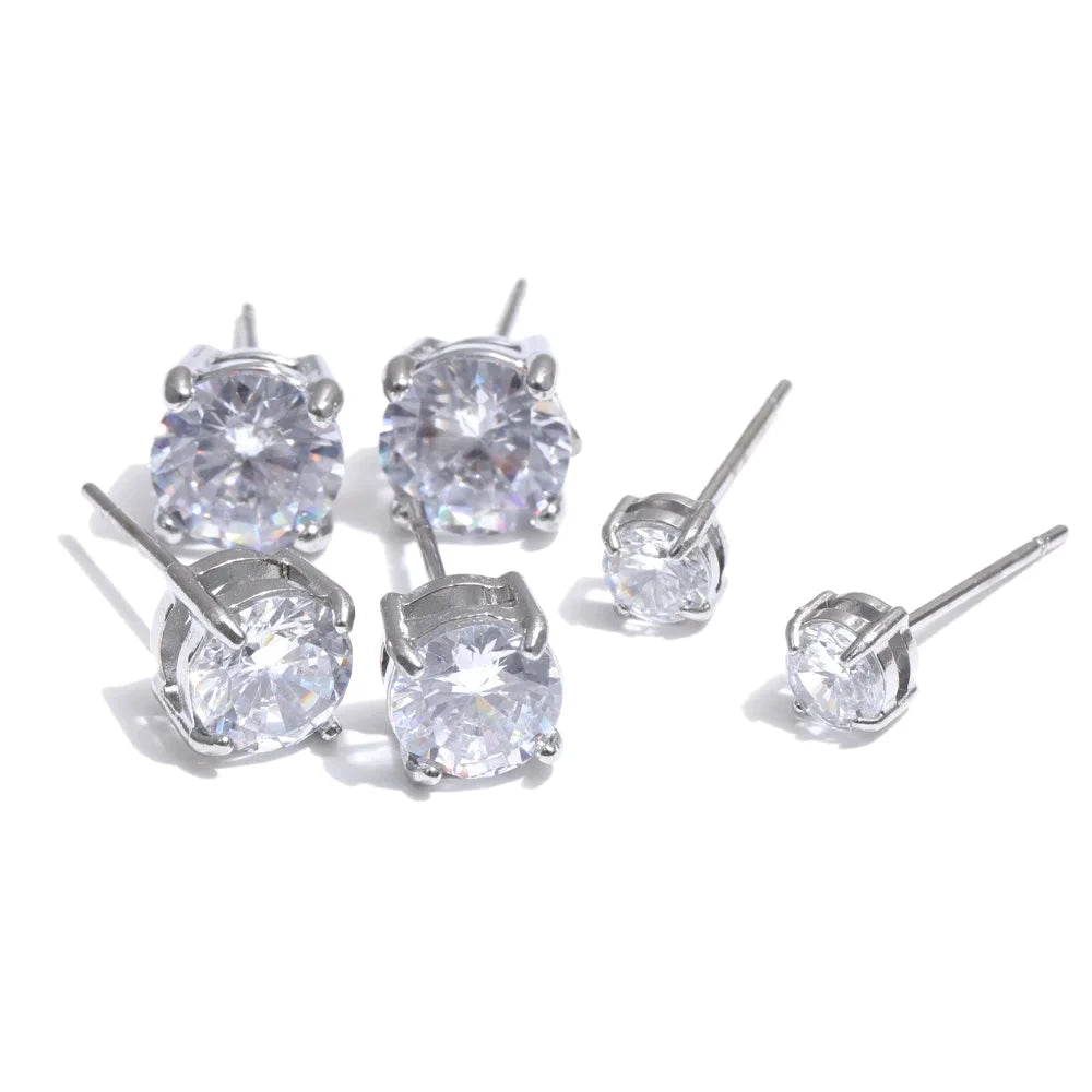 1 Set Cubic Zirconia Stud Earring Set – Premium Stainless Steel Round Cut Earrings in Gold &amp; Silver by PoisedMe