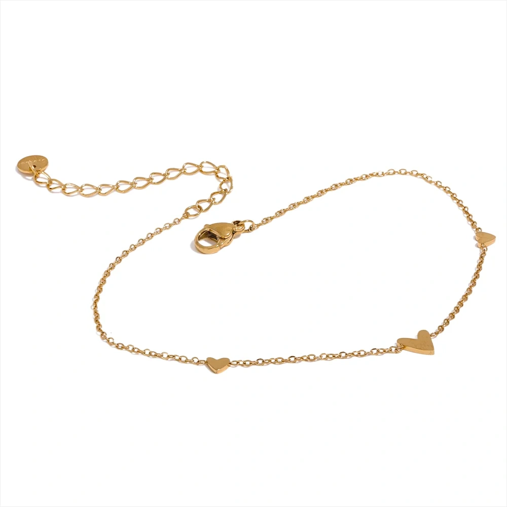 Rust Proof Stainless Steel Heart Chain Anklet Gold Silver Color 18K PVD Plated Summer Fashion Jewelry for Women by PoisedMe