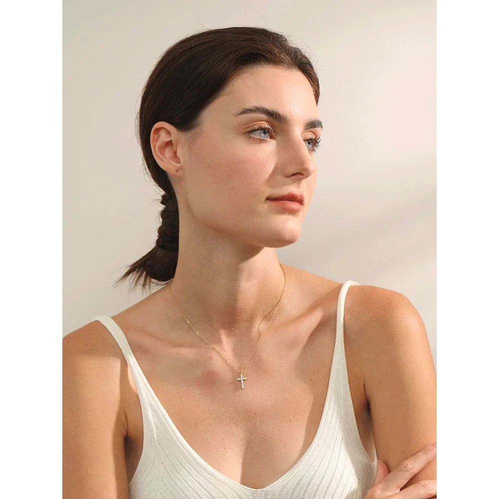 Cubic Zirconia Cross Pendant Necklace – 18K Gold or Silver Stainless Steel | Elegant, Water-Resistant Jewelry for Women by PoisedMe