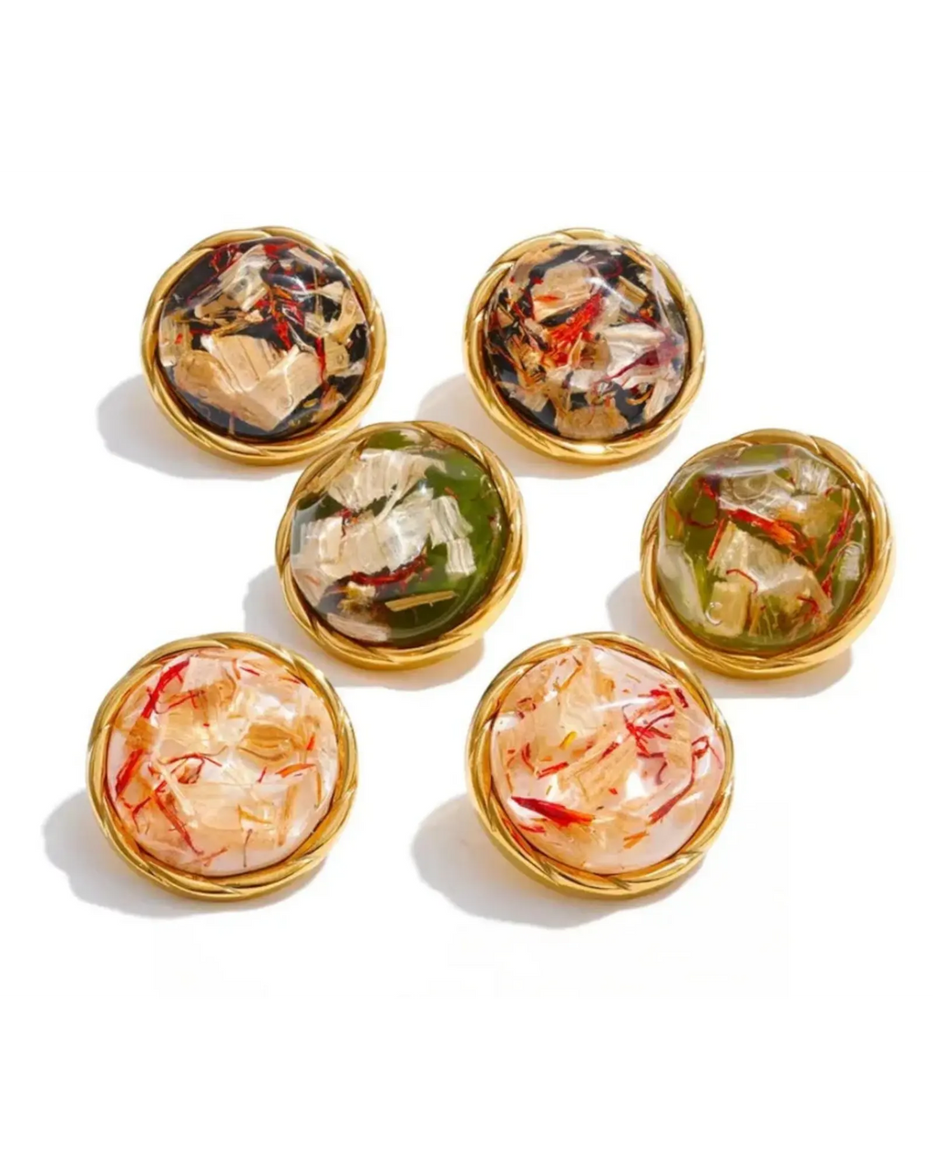 Resin Round Stud Earrings 18K Gold PVD Plated Stainless Steel Waterproof by Poised Me Jewelry Studio
