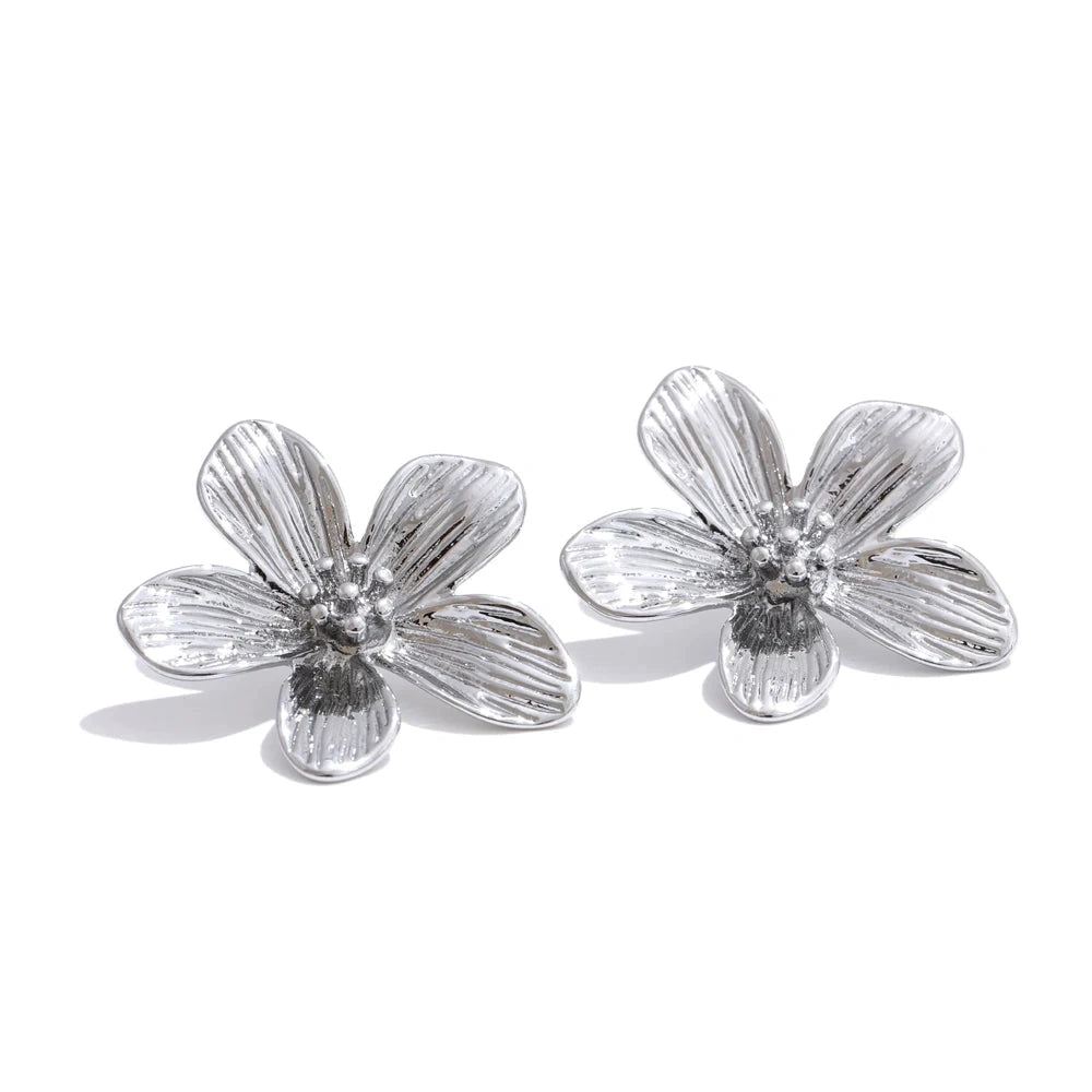 PoisedMe Yhpup Hot Style Stainless Steel Metal Flower Daily Stud Earrings Prevent Allergy Texture Versatile Trending Jewelry Recommend -