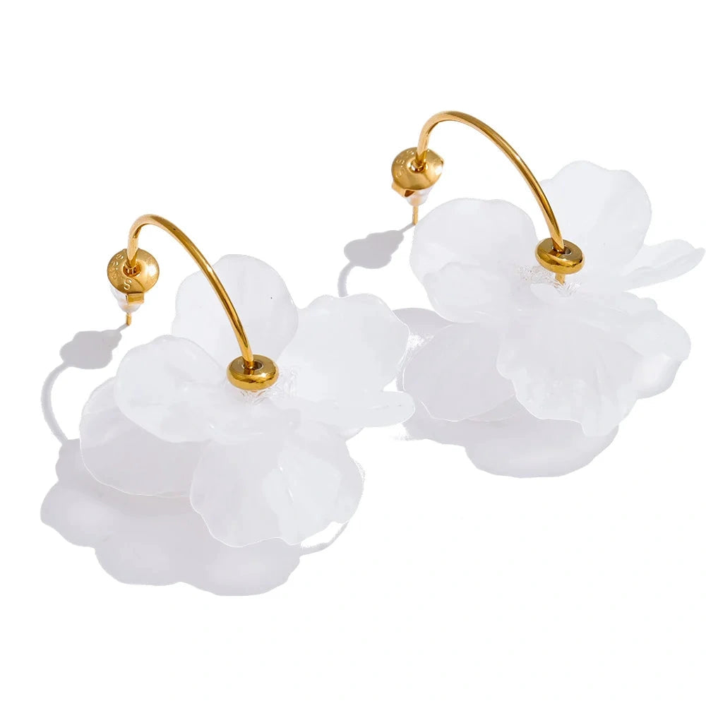 PoisedMe Yhpup Stainless Steel Resin Acrylic Flower Petal Drop Charms Earrings Green Yellow Purple Red White Multi-Color Trendy Jewelry -