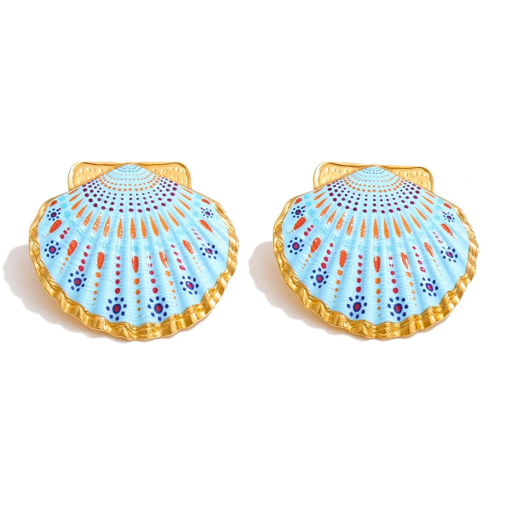 Ocean Style Stainless Steel Enamel Y2K Metal Shell Big Stud Earrings for Women Summer Statement Jewelry 2026 PVD Plated by PoisedMe