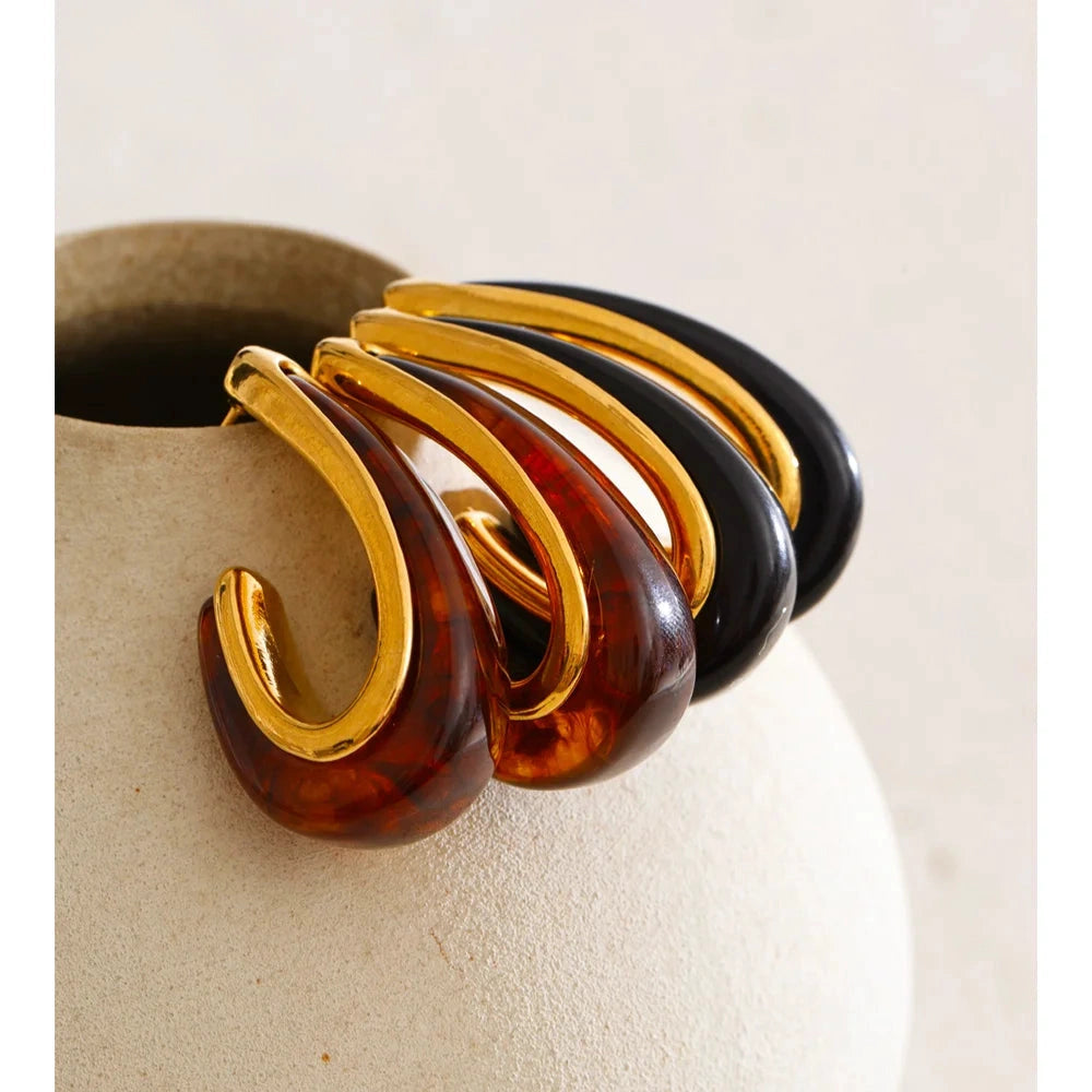 Red Black Resin Acrylic Geometric Gold Colors Earrings Stainless Steel Trendy Fashion Trendy Jewelry Gift by PoisedMe