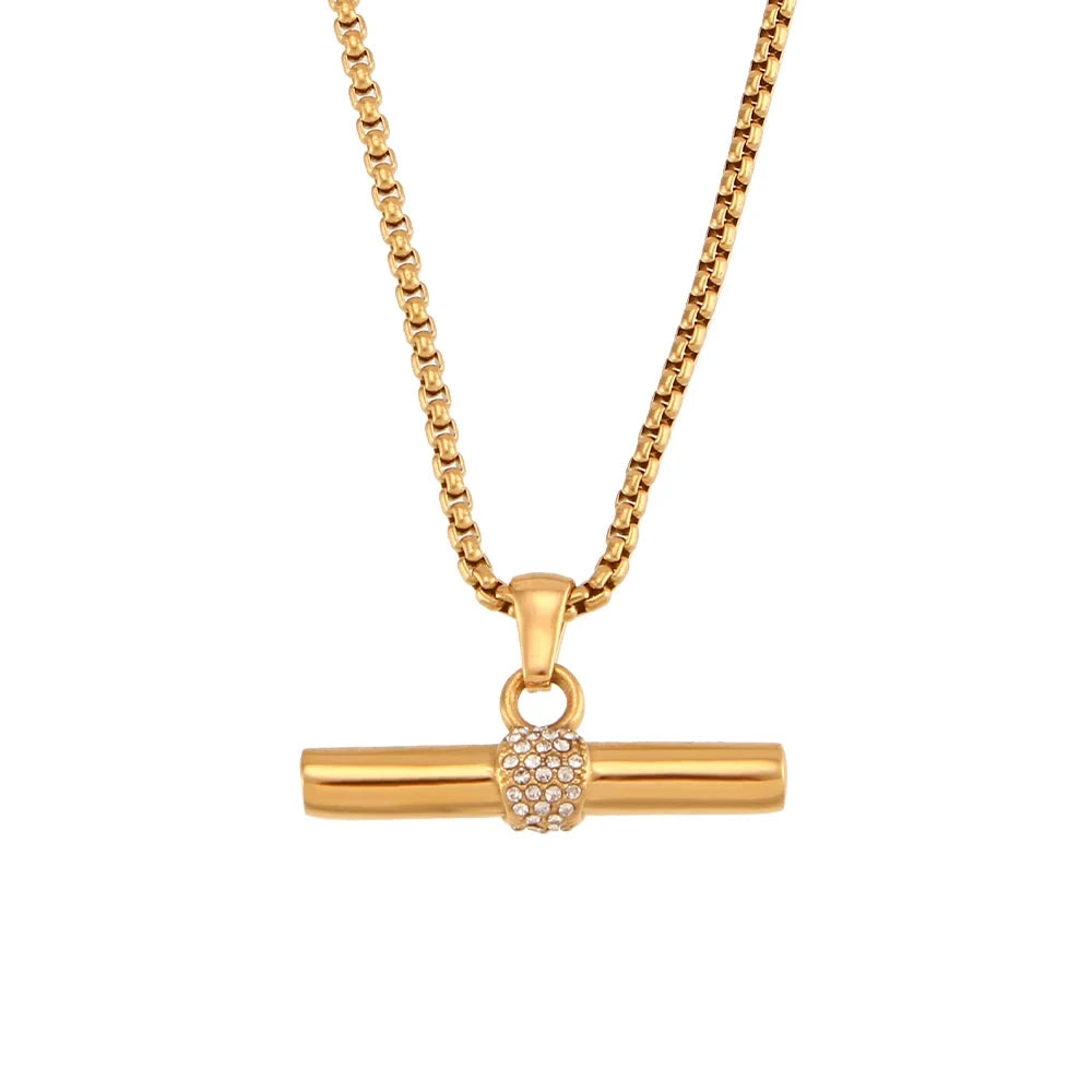 18K Gold Zircon T-Bar Necklace – Modern Waterproof Chain Jewelry by PoisedMe