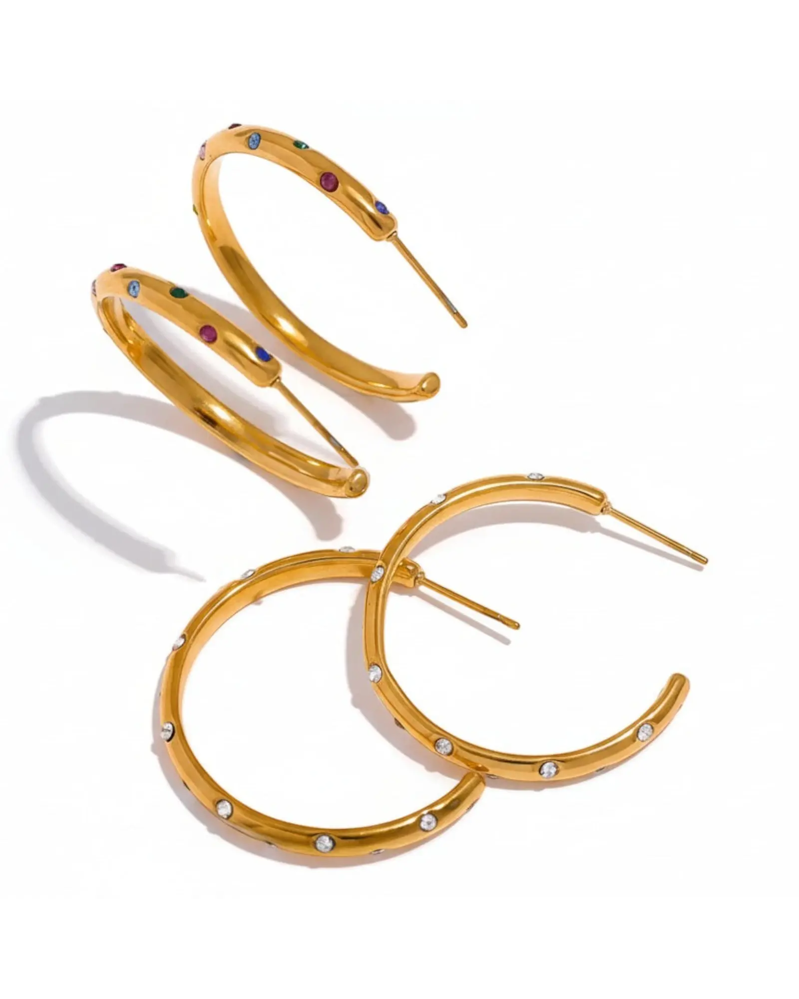 Circle Hoop Earrings Cubic Zirconia 18k Gold Plated Stainless Steel by Poised Me Jewelry Studio