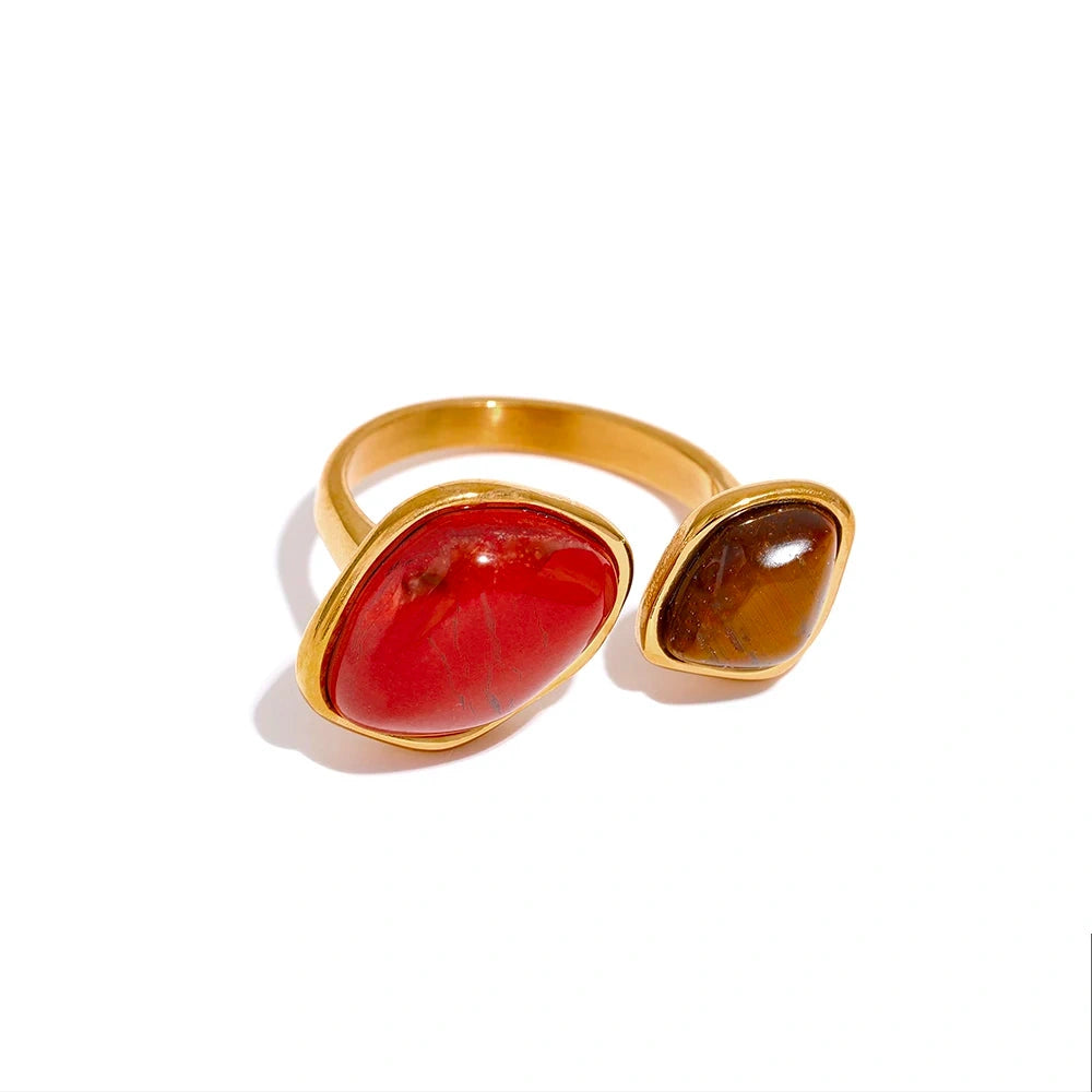 Vintage Natural Stone Geometric PVD Gold Plated Stainless Steel Boho Ring Charm WaterProof Women Finger Jewelry кольцо by PoisedMe