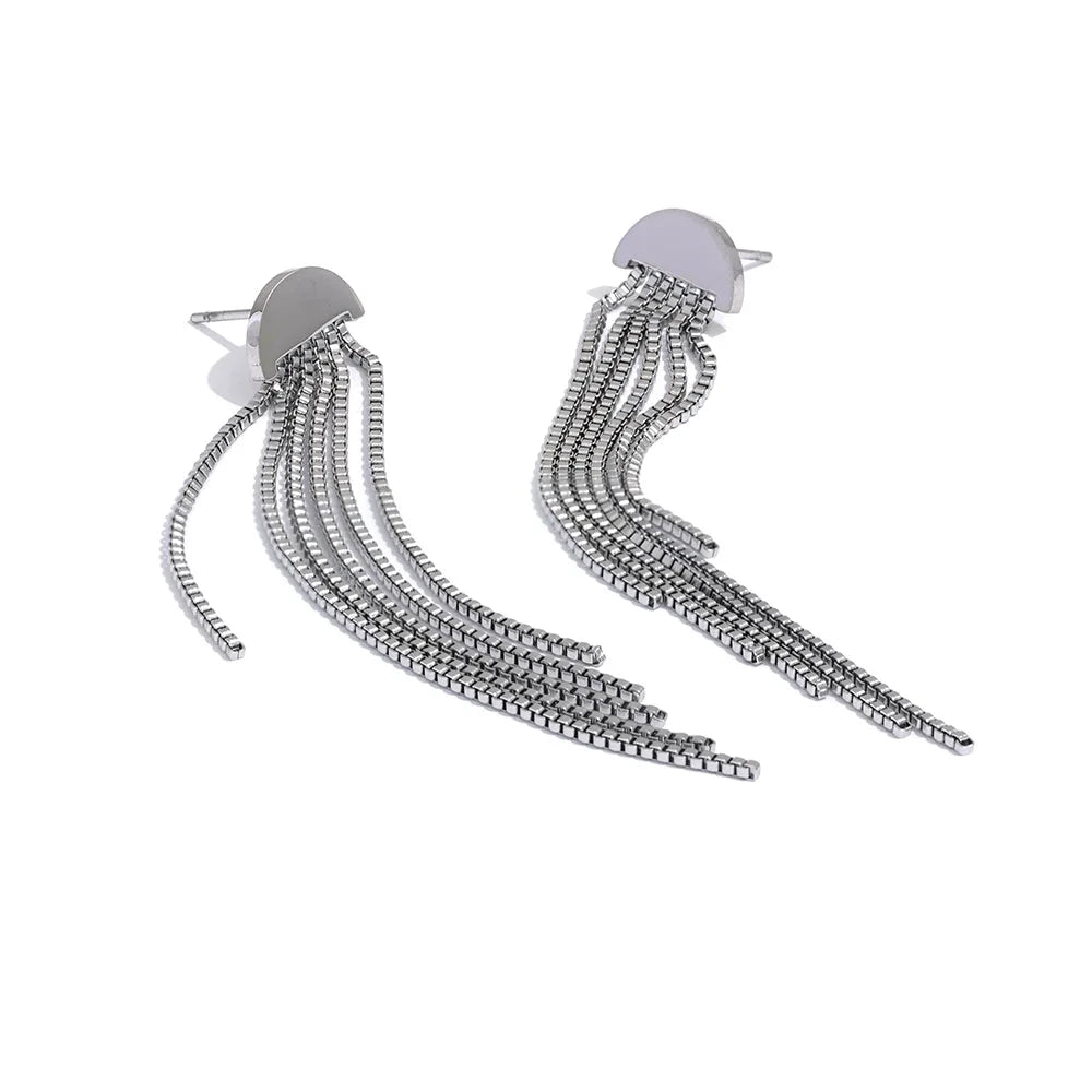 8K Gold &amp; Silver Long Tassel Earrings – Modern Dangle Jewelry by PoisedMe