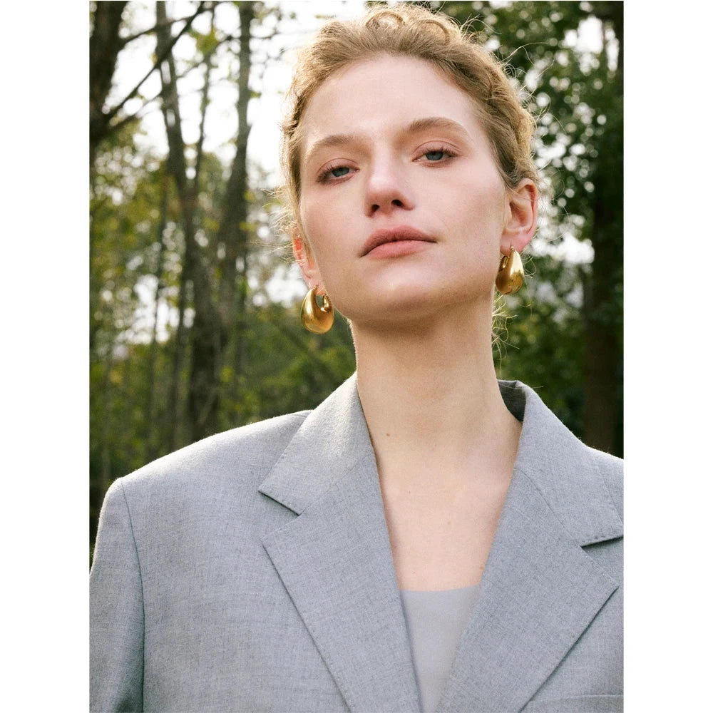 High Quality Stainless Steel Glossy Smooth Metal Chunky Hollow Hoop Earrings Statement PVD Plated Jewelry Recommend by PoisedMe