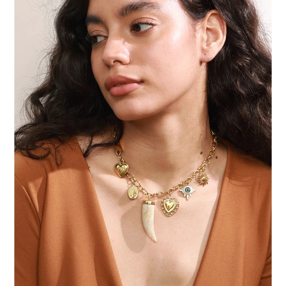 “Solara” Gold Charm Necklace – 18K Plated Statement Pendant Chain by PoisedMe