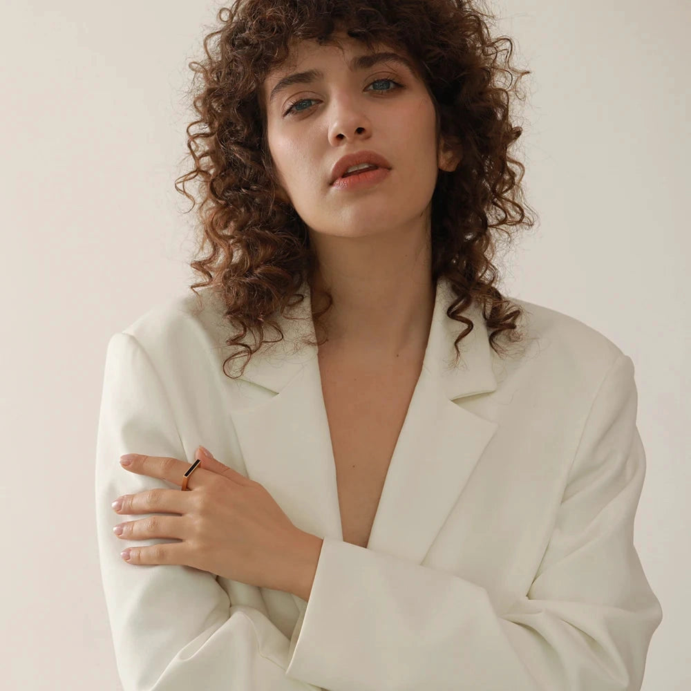 PoisedMe Yhpup Minimalist Geometric Square Stainless Steel Ring Acrylic Fashion Simple Temperament Occident Ring for Women Jewelry -