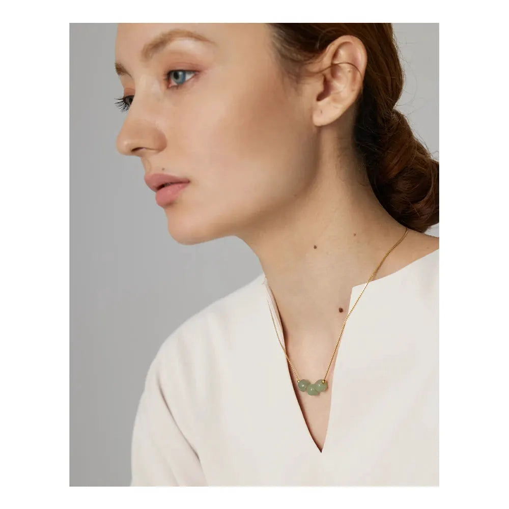 PoisedMe Stainless Steel Green Aventurine Pendant Necklace Stylish 18 K Plated Metal Collar Necklace бежутерия женская колье Gift -
