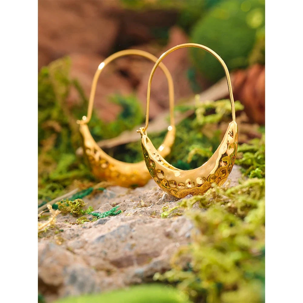 18K Gold Textured Hoop Earrings – Waterproof Stainless Steel Jewelry by PoisedMe