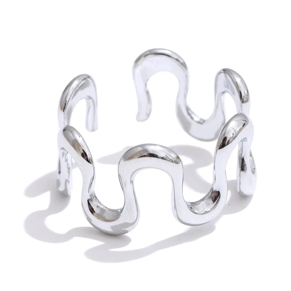 PoisedMe Minimalist Stainless Steel Metal Irregular Open Adjustable Ring for Women Rust Proof Distinctive Jewelry 2025 -