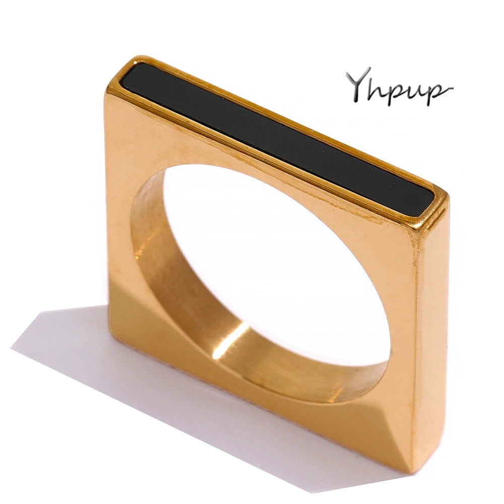PoisedMe Yhpup Minimalist Geometric Square Stainless Steel Ring Acrylic Fashion Simple Temperament Occident Ring for Women Jewelry -