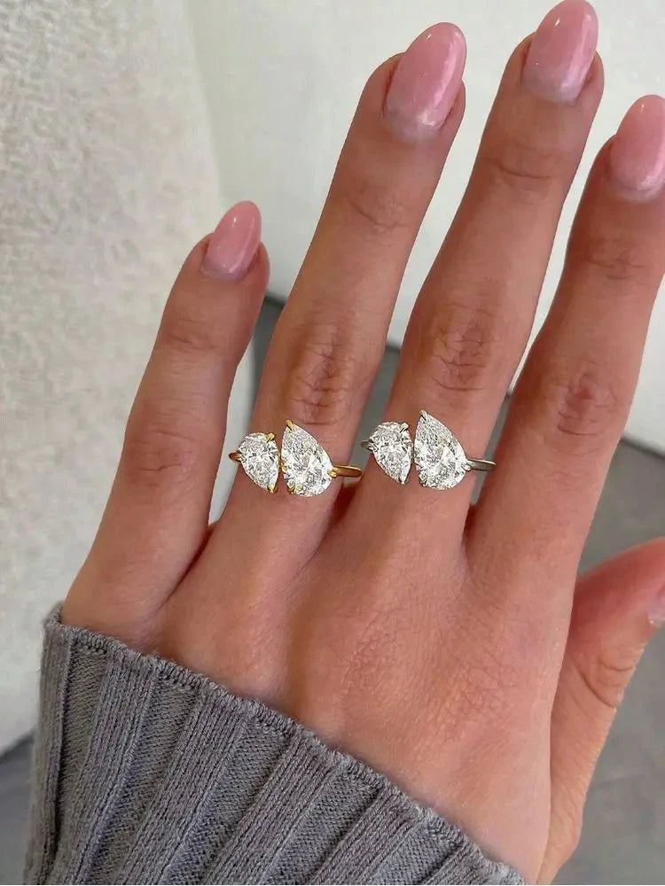 925 Sterling Silver Sparkling Water Drop Interweaving Dazzling Clear Pear CZ Finger Rings For Women Gift Wedding Fine Jewelry by PoisedMe