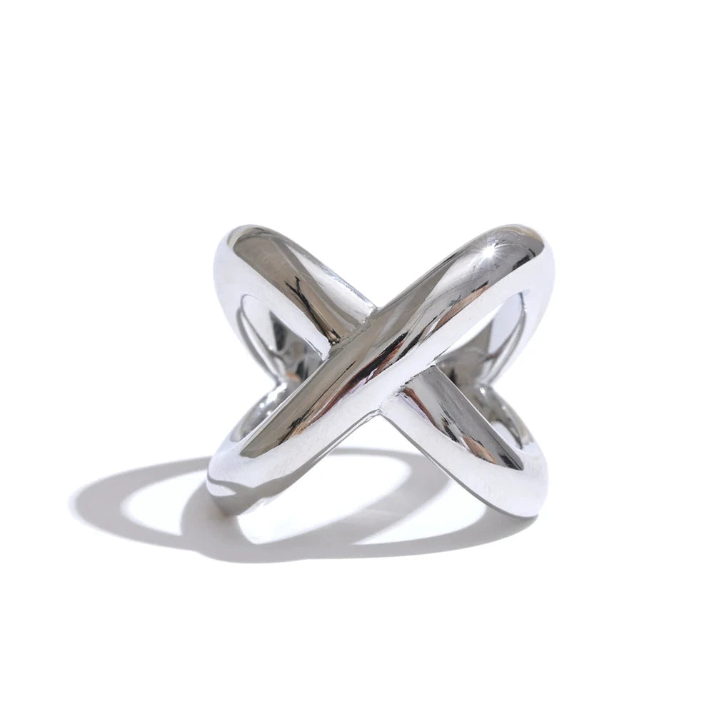 X-Shape Statement Ring – Handmade Polished Stainless Steel | Waterproof Geometric Finger Jewelry for Women by PoisedMe