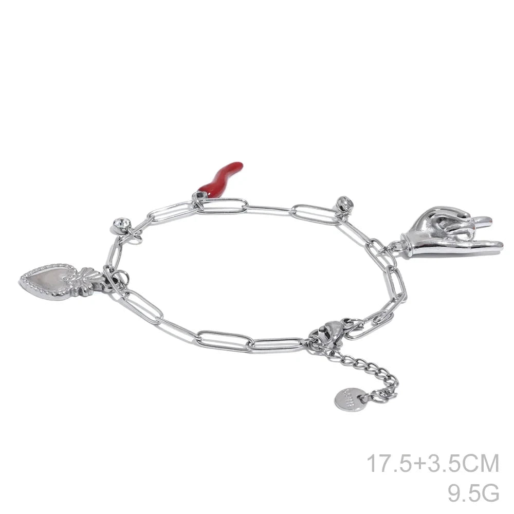 316L Stainless Steel Palm Red Chili Heart Charm Pendant Necklace For Women by PoisedMe