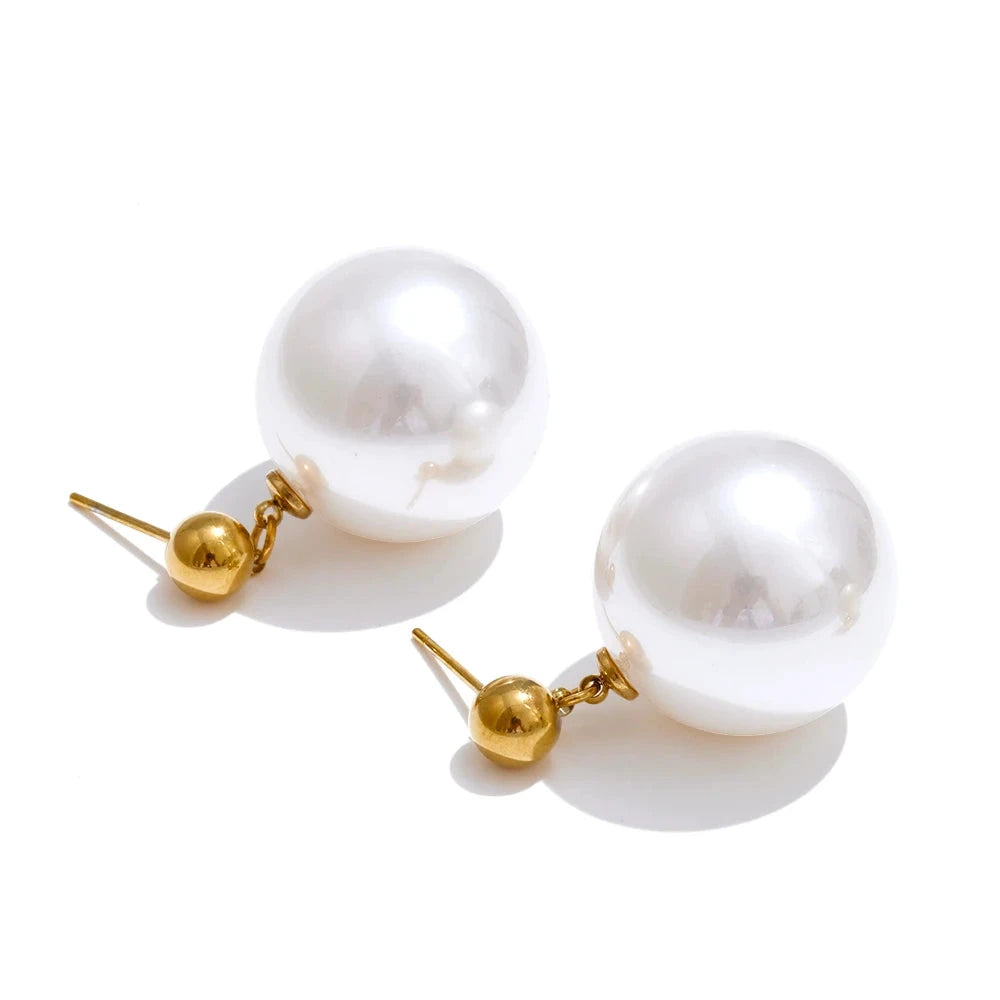 Big Simulated Pearls Round Drop Earrings 20x20mm Stainless Steel Waterproof by PoisedMe