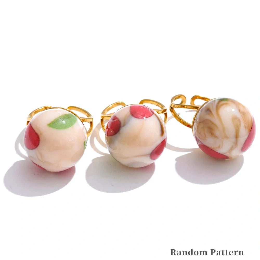 Candy Enamel Round Strawberry Pineapple Cherry Open Ring Adjustable Stainless Steel Exquisite Fashion Jewelry by PoisedMe