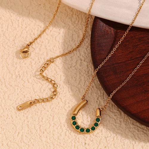 18K Gold Plated Sparkling Horseshoe U-shaped Pendant O-chain Women's Stainless Steel Necklace Jewelry On The Neck by PoisedMe