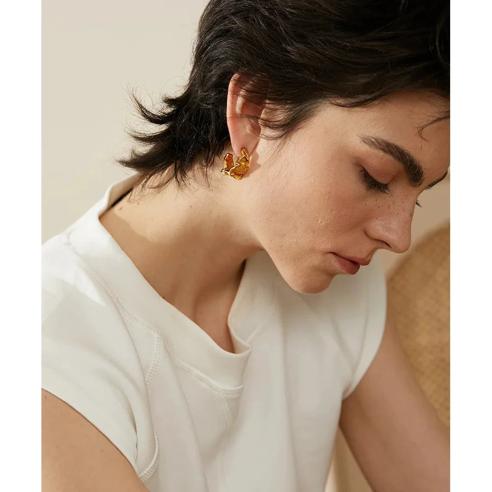 Gold Color Stainless Steel Geometric Hoop Earrings For Women Vintage Jewelry by PoisedMe