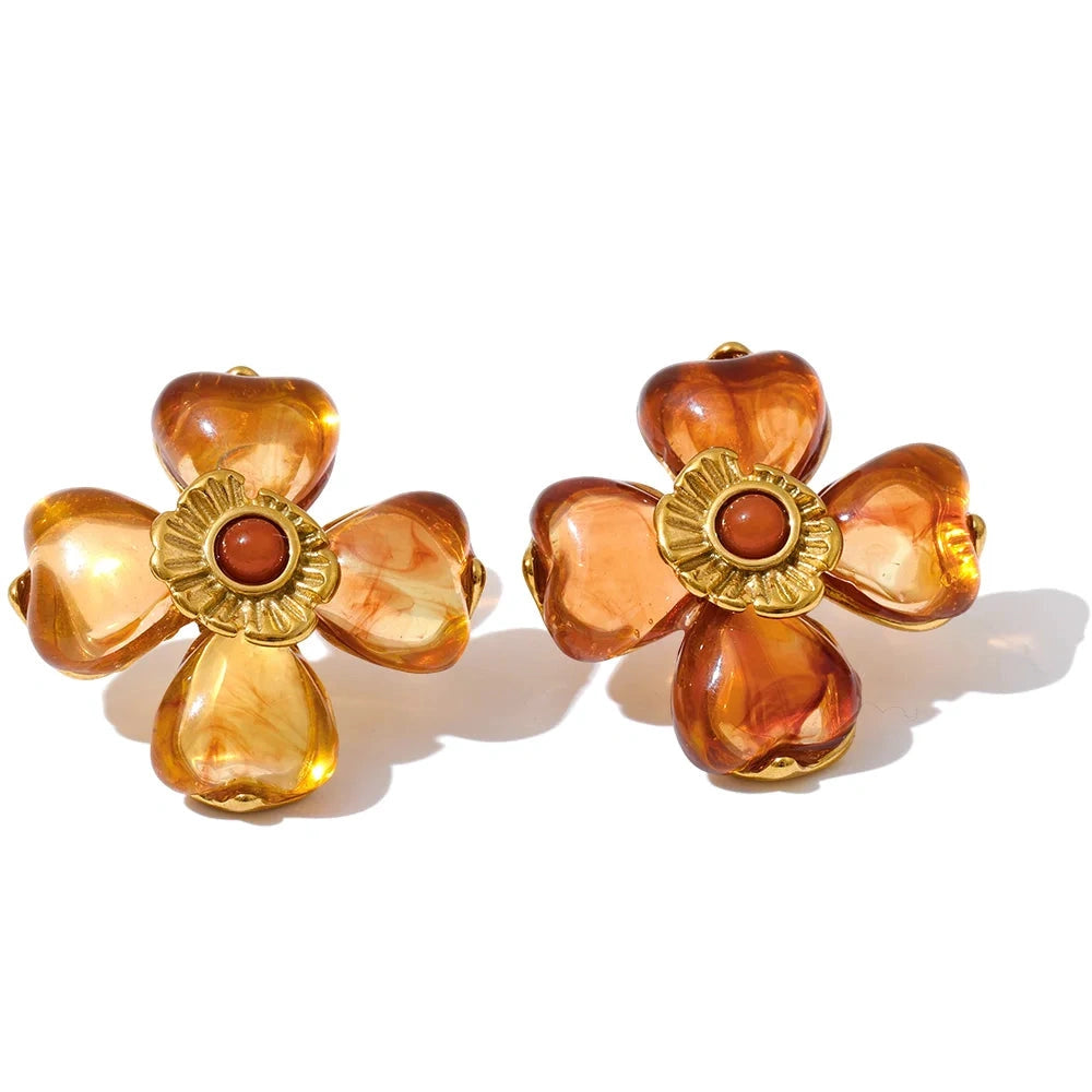 Acrylic Fashion Flower Pendant Necklace Adjustable Ring Earrings Set Stainless Steel Trendy Jewelry Gift Multi-color by PoisedMe