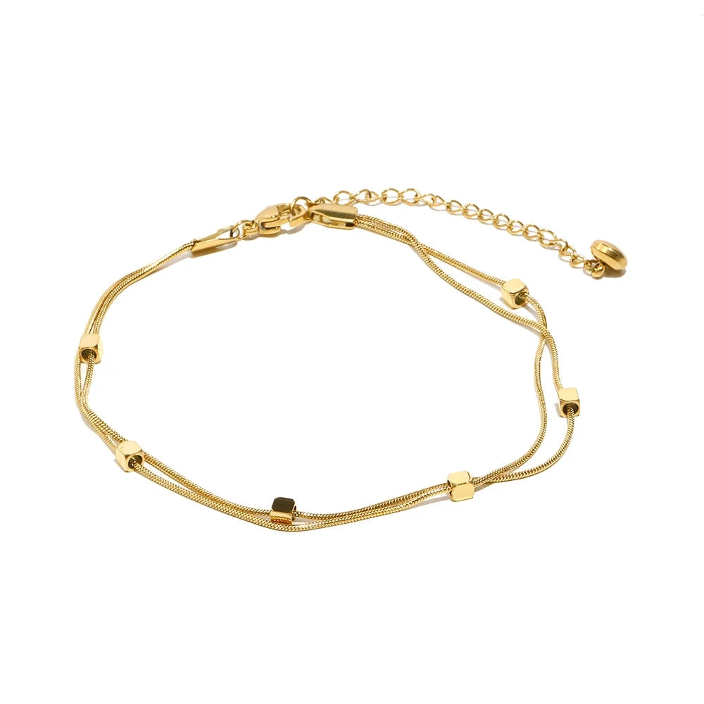 18K Gold Plated 316L Stainless Steel Hypoallergic Anklets For Women Double Layer Snake Chain Feet Bracelet on the Leg by PoisedMe