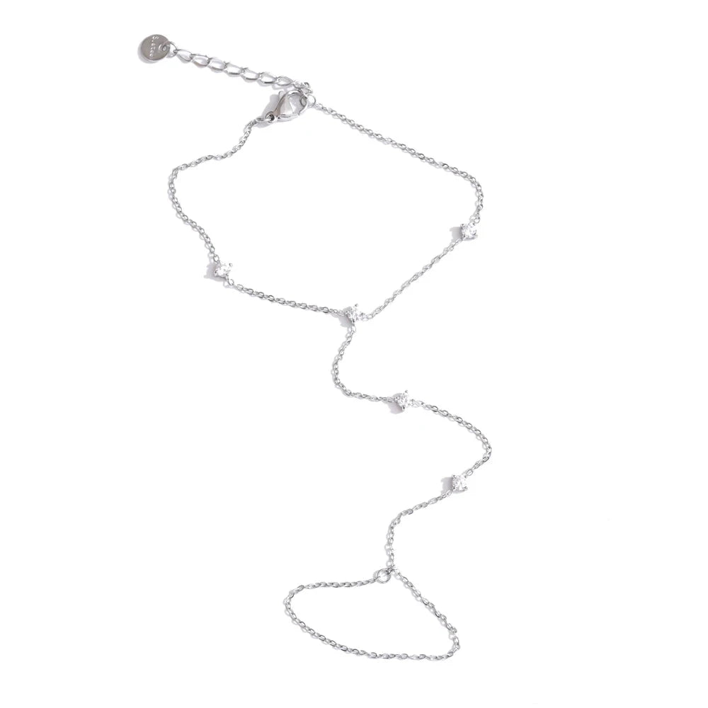 Stainless Steel Zircon Beads Back of Hand Chain Finger Bracelet Waterproof by PoisedMe