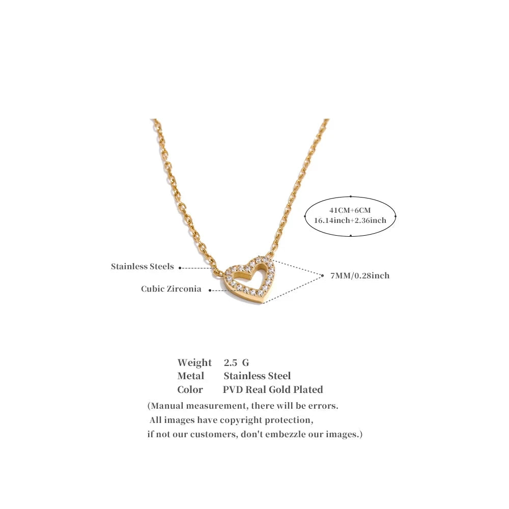 Korean Style Cubic Zirconia Hollow Heart Necklace Pendant Valentines Gift by PoisedMe