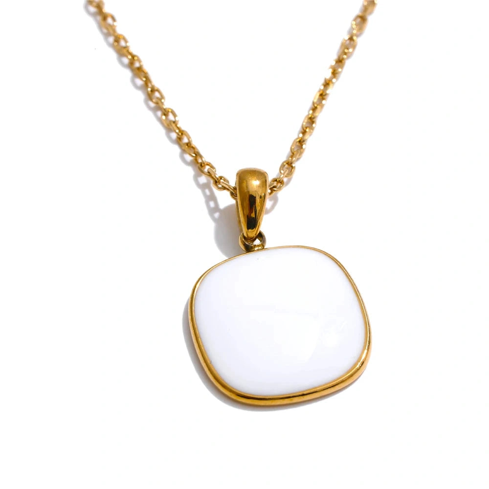 Candy Color Sweet Square Pendant Necklace Stainless Steel Gold Color PVD Plated Basic Fashion Jewelry for Women for Girl by PoisedMe