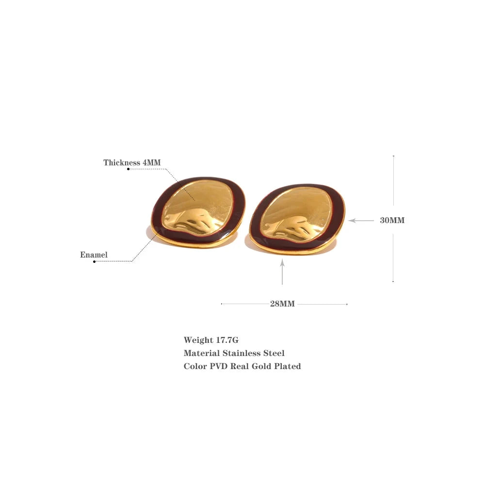 Irregular Punk Metal Minimalist Vintage Enamel Big Stainless Steel Stud Earrings Statement Women Waterproof Trendy Jewelry by PoisedMe