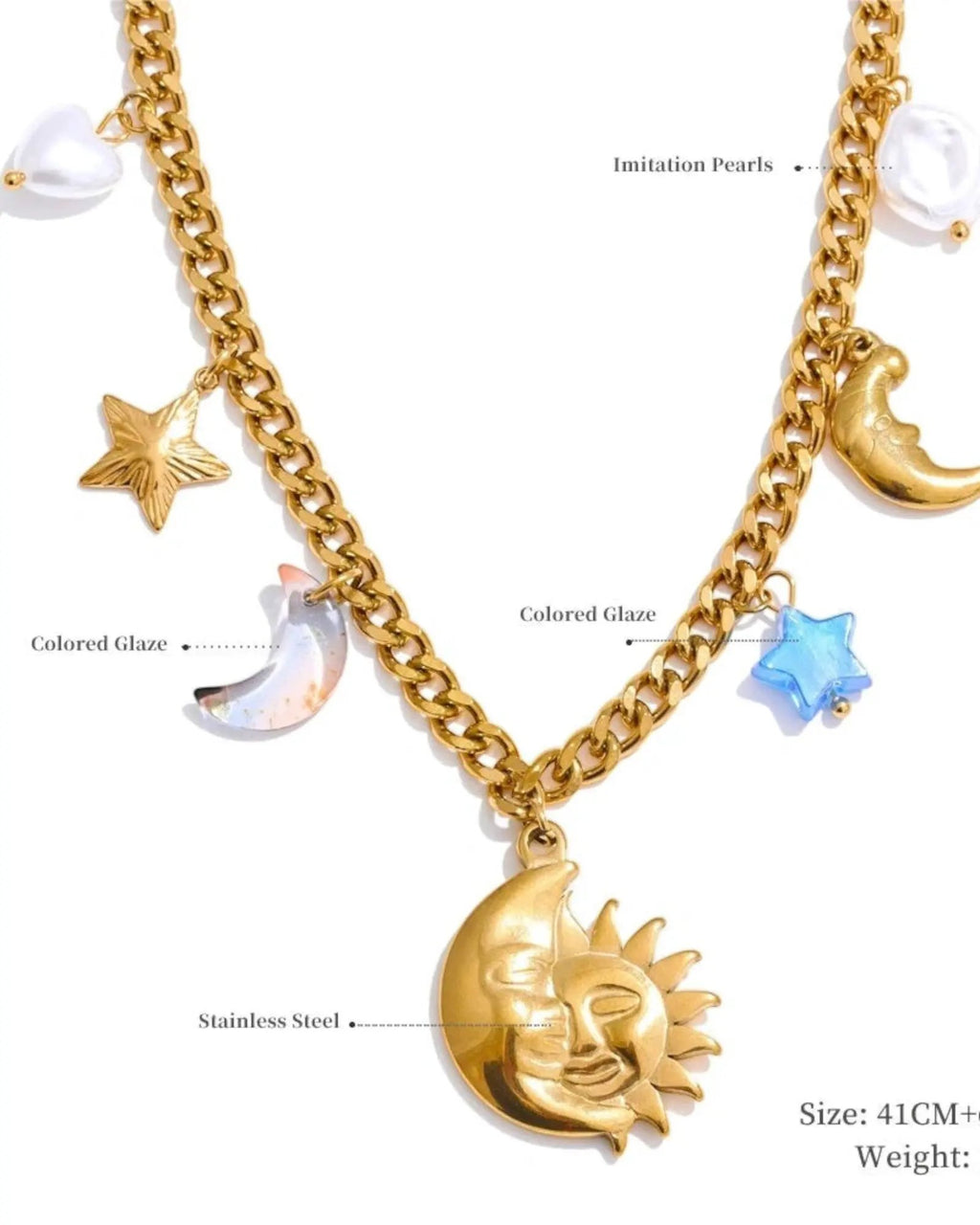 Sun Ocean Charm Pendant Necklace Gold Plated Stainless Steel Waterproof by Poised Me Jewelry Studio