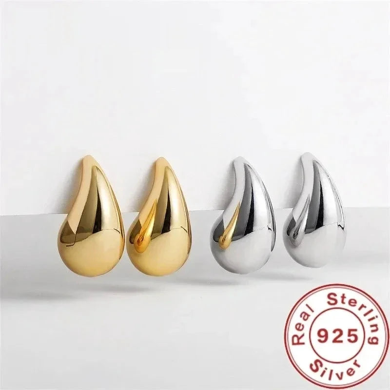 925 Sterling Silver 18K Gold Plated Chunky Dome Water Drop Earring for Women Vintage Glossy Thick Teardrop Hoop Earrings Jewelry by PoisedMe