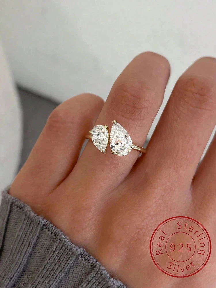 925 Sterling Silver Sparkling Water Drop Interweaving Dazzling Clear Pear CZ Finger Rings For Women Gift Wedding Fine Jewelry by PoisedMe