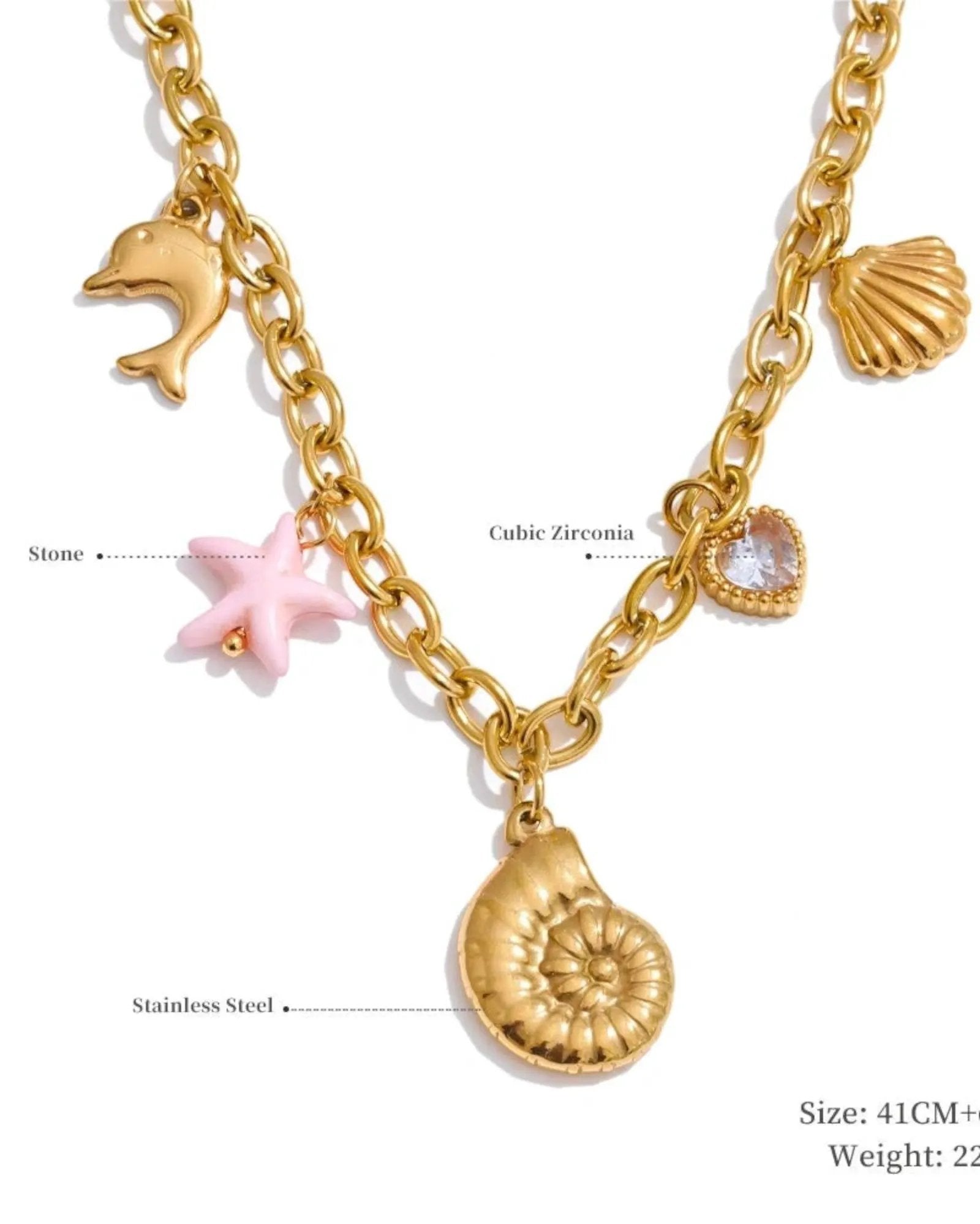 Sun Ocean Charm Pendant Necklace Gold Plated Stainless Steel Waterproof by Poised Me Jewelry Studio