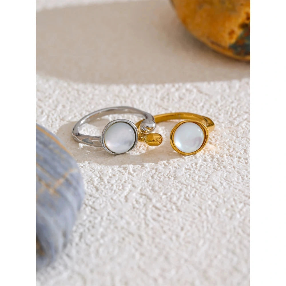 Fashion Stainless Steel Natural Shell Fritillary Geometric Ring 18K PVD Plated Jewelry Bagues Pour Femme Gift by PoisedMe