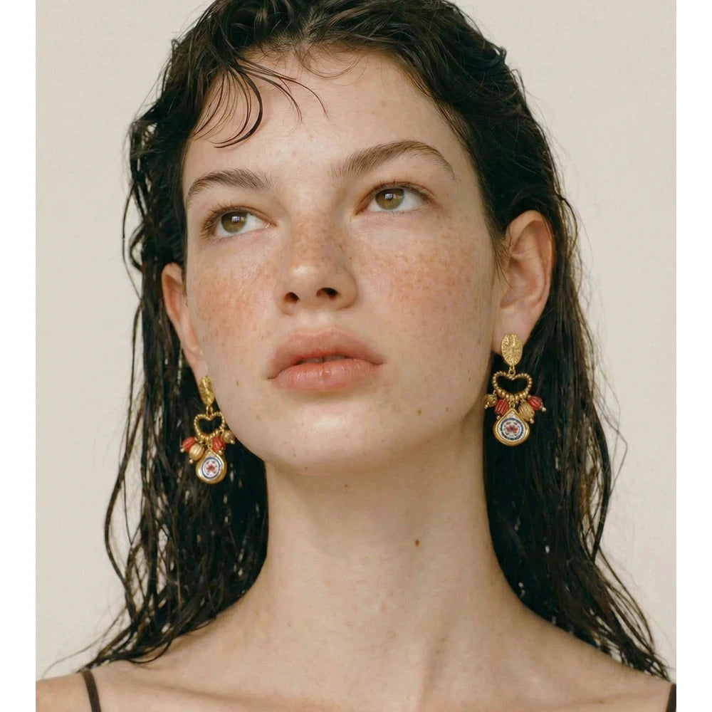 Stainless Steel Heart Enamel Crab Drop Earrings 18K Golden PVD Plated 2026 Exclusive Design Ceramics Charm Ear Jewelry by PoisedMe