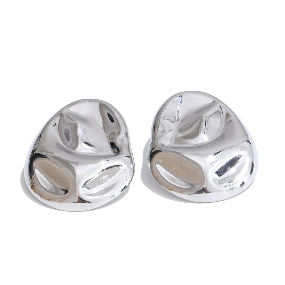 PoisedMe 23g Hot Style Stainless Steel Metal Hammer Geometric Stud Earrings Water Resistant Texture Daily Unusual Jewelry -