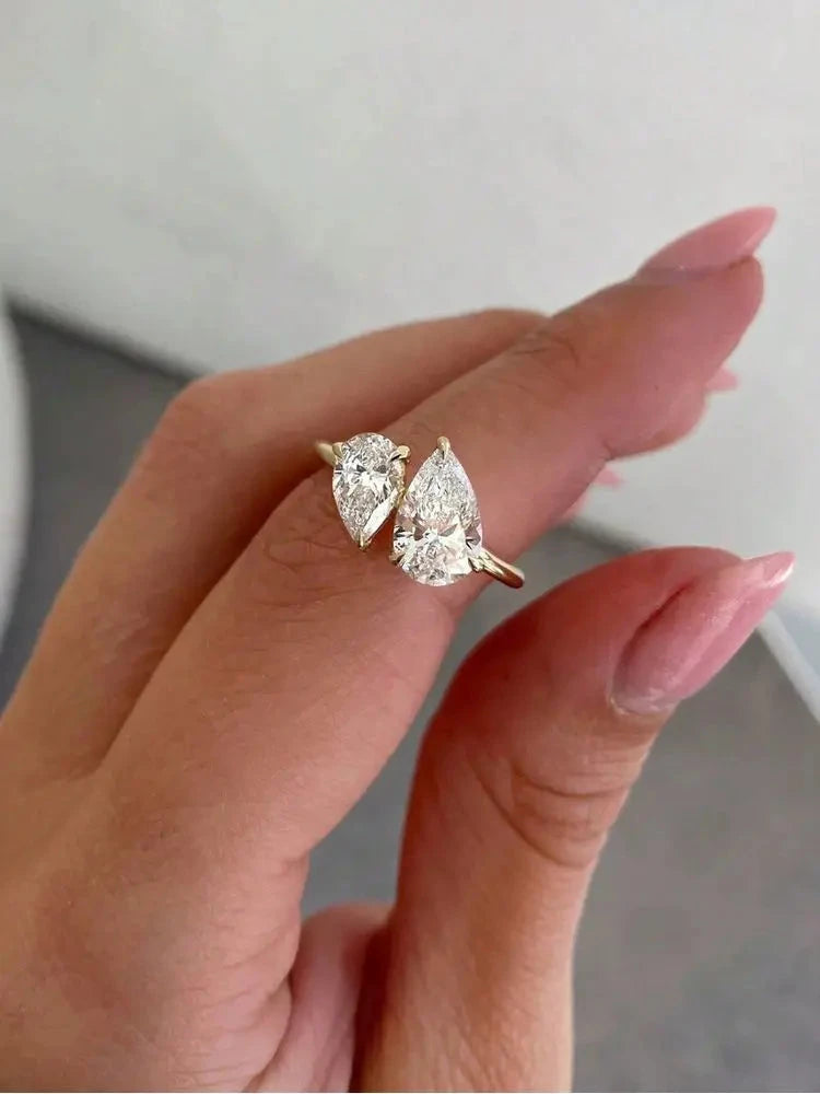 925 Sterling Silver Sparkling Water Drop Interweaving Dazzling Clear Pear CZ Finger Rings For Women Gift Wedding Fine Jewelry by PoisedMe